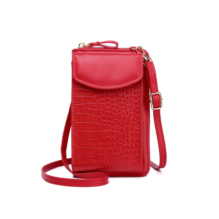 

Ladies Crossbody Cell Phone Bag Mini Shoulder Crocodile Coin Purse(红色)