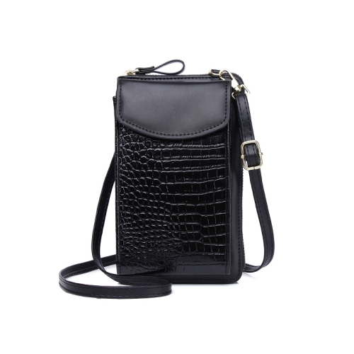 

Ladies Crossbody Cell Phone Bag Mini Shoulder Crocodile Coin Purse(Black)