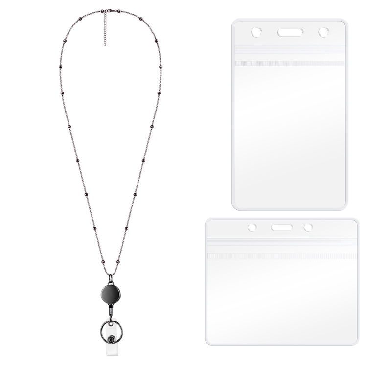 

QD-2451 Multifunctional Metal Bead Chain Retractable Pulling Buckle ID Card Holder(Black)