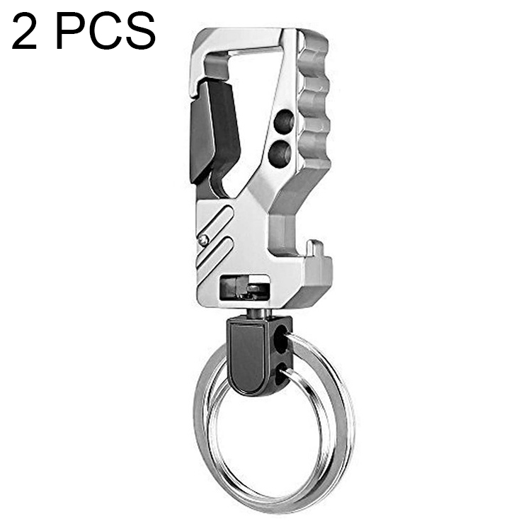 

2 PCS QP-131 Multifunctional Double Ring Car Keychain Bottle Opener Carabiner(Black Silver)