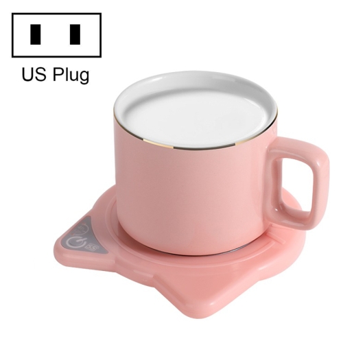 Copo de café com leite quente para copos térmicos com aquecimento automático, tapete para copos térmicos, plugue americano (rosa)