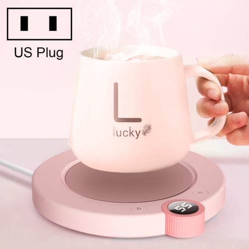 

220V Home Thermostatic Coaster Timing Digital Display Warm Coaster, US Plug(Pink)