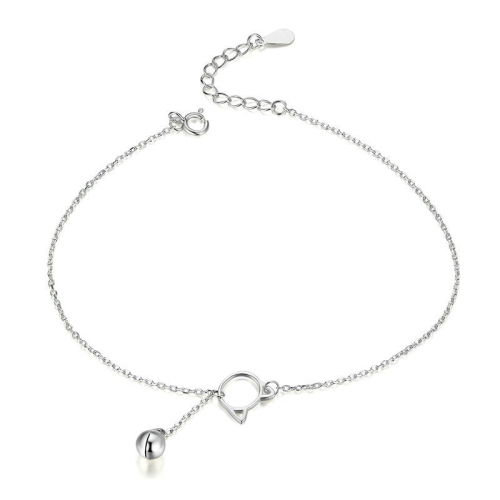 

SCT003 Cat Bell 925 Silver Anklet White Gold Plated Simple Ladies Anklet