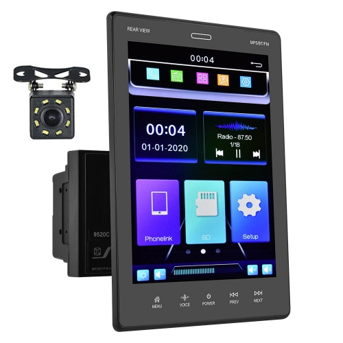 

9520C Double Spindle 9.5 inch Vertical Screen Car MP5 Player, Style: Standard+8 Light Camera