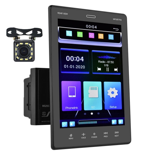 

9520C Double Spindle 9.5 inch Vertical Screen Car MP5 Player, Style: Standard+12 Light Camera