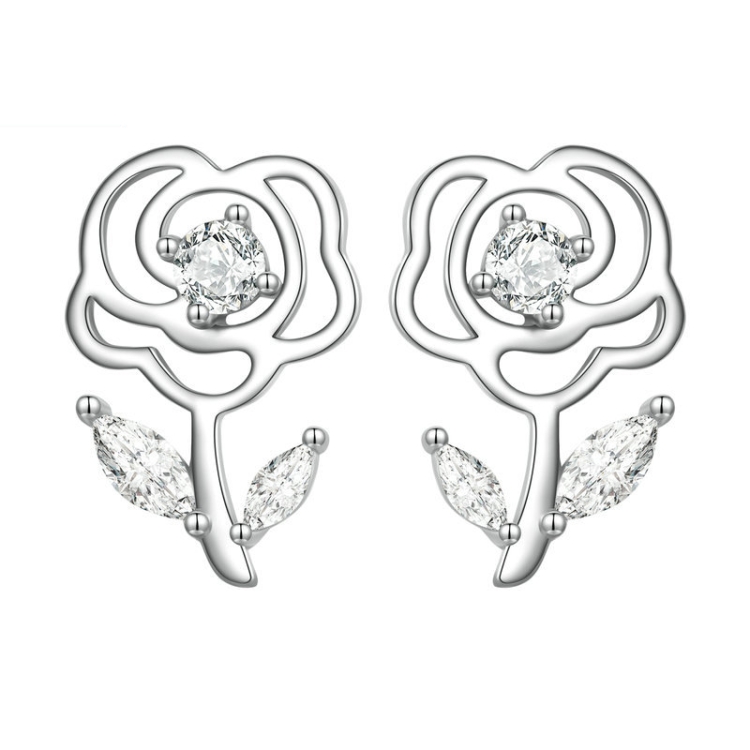 

BSE714 Hollow Rose Earrings Ladies 925 Silver Earrings