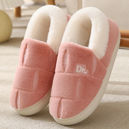 

Autumn and Winter Plaid Thickened Warm Cotton Slippers Non-slip Home Cotton Shoes, Size: 38-39(Pink)