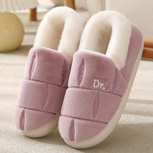 

Autumn and Winter Plaid Thickened Warm Cotton Slippers Non-slip Home Cotton Shoes, Size: 40-41(Purple)