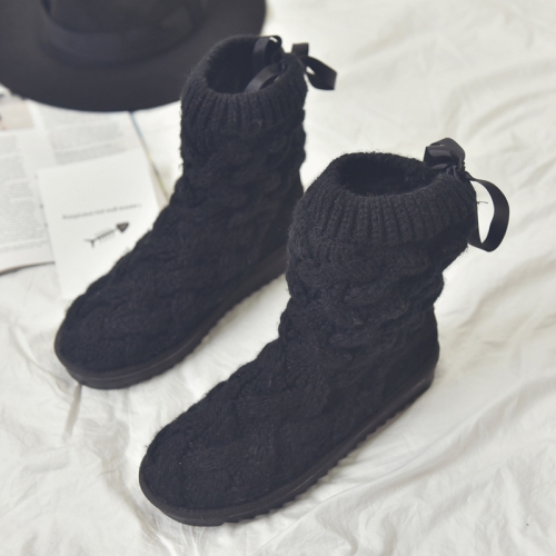 

A1 Autumn and Winter Knitted Wool Fleece Thickened Non-slip Boots, Size: 37(Black)