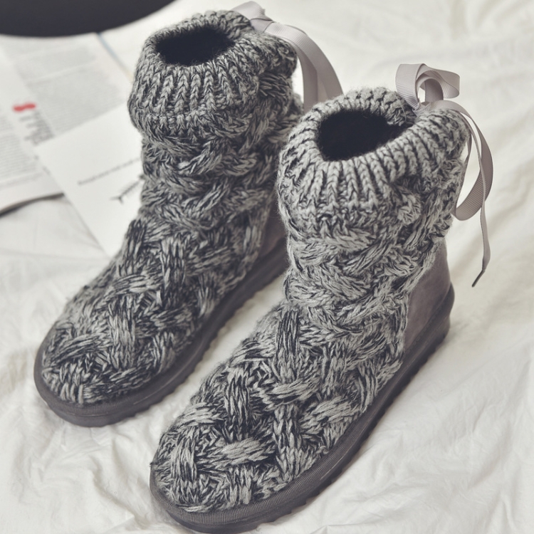 

A1 Autumn and Winter Knitted Wool Fleece Thickened Non-slip Boots, Size: 39(Grey)