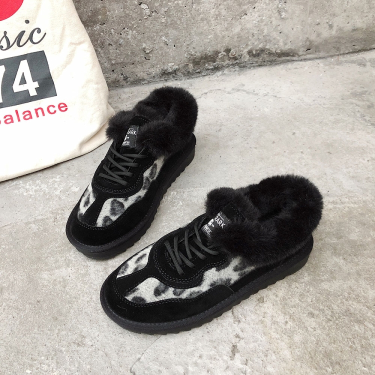 

C18 Autumn and Winter Round Toe Leopard Print Fleece Warm Snow Boots, Size: 35(Black)