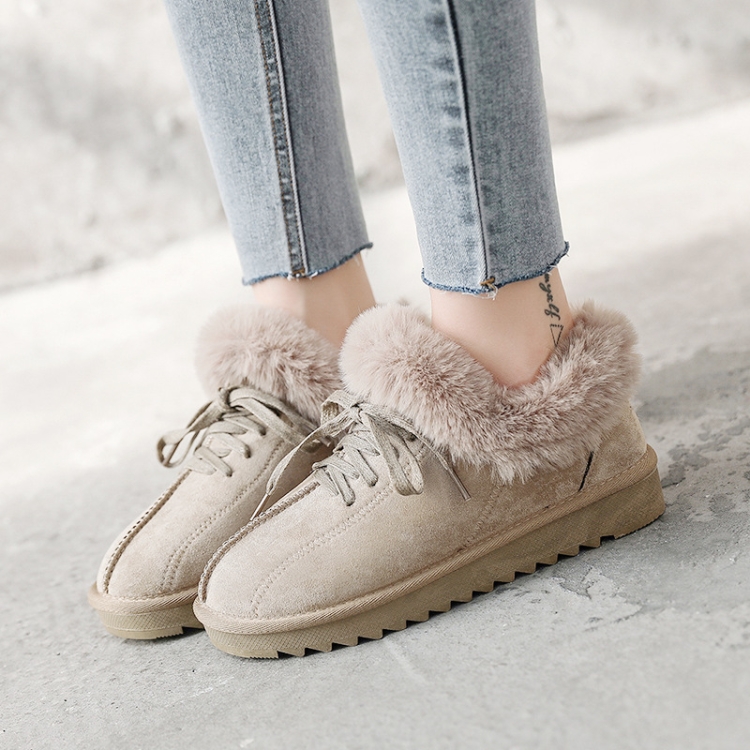 

C12 Autumn and Winter Plush Warm Lace-up Snow Boots Casual Cotton Shoes, Size: 39(Bean Green)
