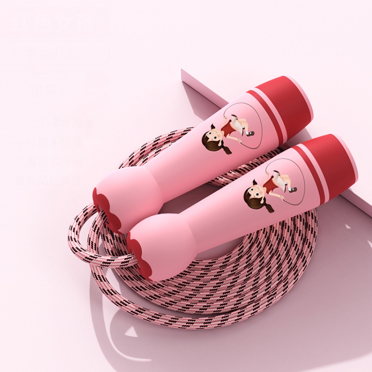 

Wooden Handle Adjustable Jump Rope For Children Red Girl (Cotton Rope)