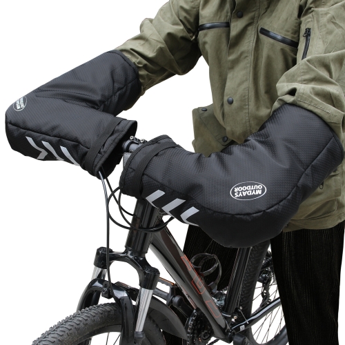 

Winter Warm Cycling Glove Men Women Wind Rainproof Reflective Handlebar Mittens(Black)