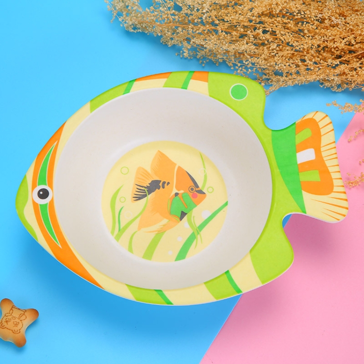 

HY-019 Cartoon Animal Shape Bamboo Fiber Children Tableware Bowl, Style: Green Fish