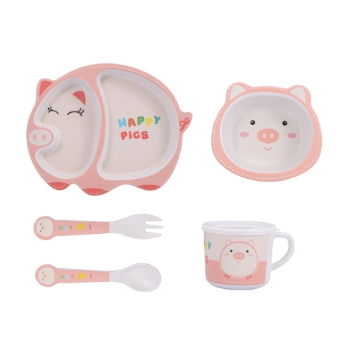 

5 PCS / Set HY-031 Bamboo Fiber Children Tableware Compartmentalized Dinner Plate(Style 1)