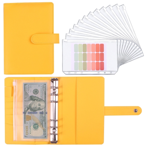 Quaderno A6 Macaron PU Manuale per budget in contanti a fogli mobili  (giallo)