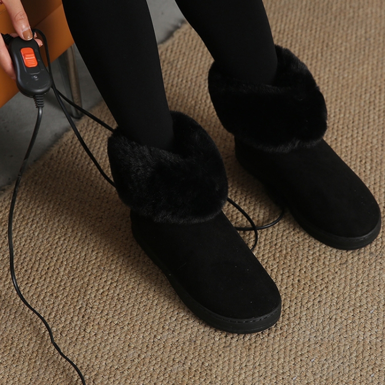 

220V Plug-in Warm Shoes Walk Electric Heating Slippers, US Plug, Size: 26 (Long Hair Boots Black)