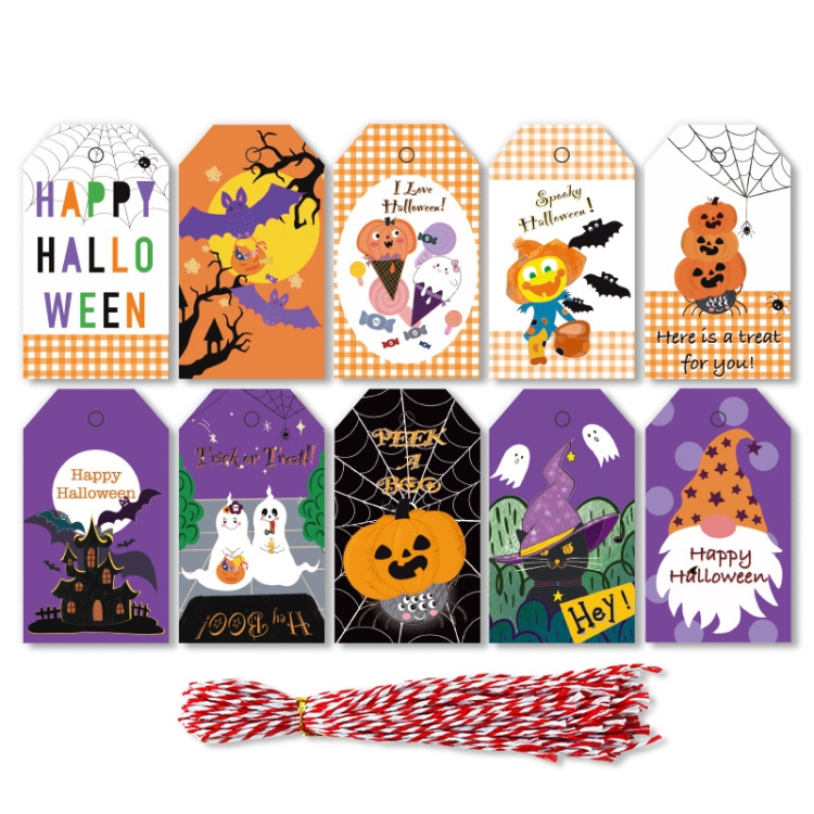 

2 Sets Halloween Hangtag Gift Bag Candy Box Decorative Hangtag,Spec: 50 Hangtags+50pcs Cotton Rope