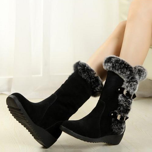 Women Mid-calf Snow Boots Thick-soled Faux Rabbit Fur Cotton Boots, Size:  37(Brown)