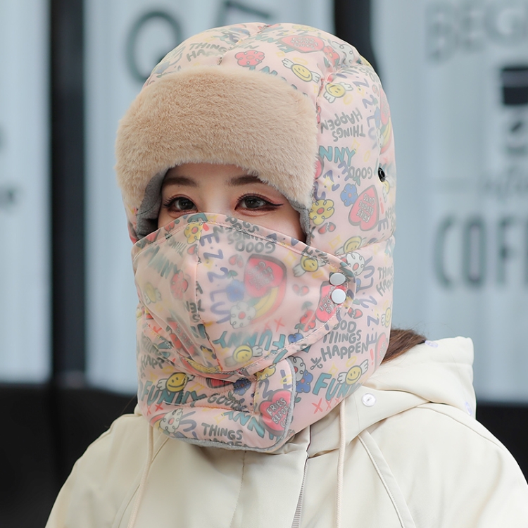 

Cute Graffiti Cycling Winter Fleece Waterproof Warm Ear Protection Hat without Lens (Pink)