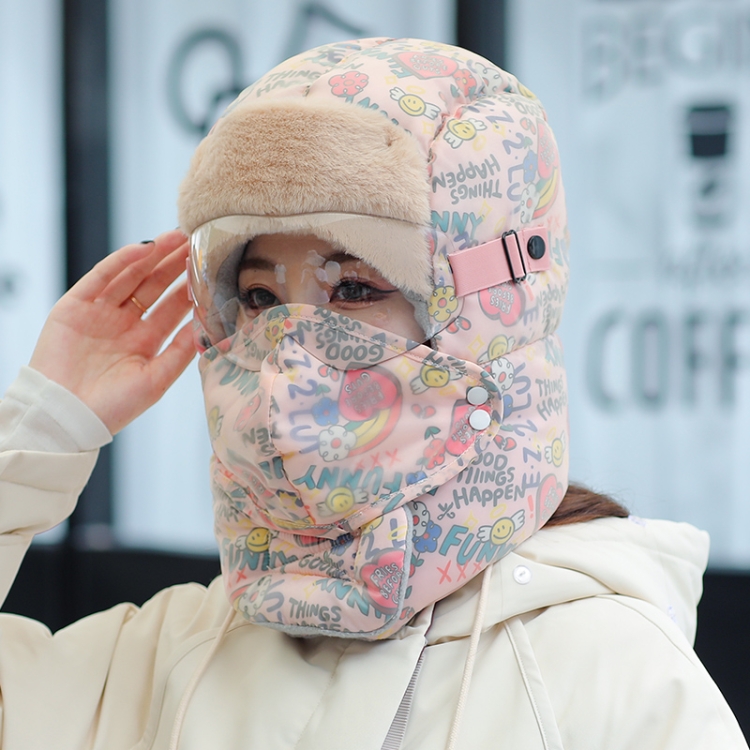 

Cute Graffiti Cycling Winter Fleece Waterproof Warm Ear Protection Hat with Lens (Pink)