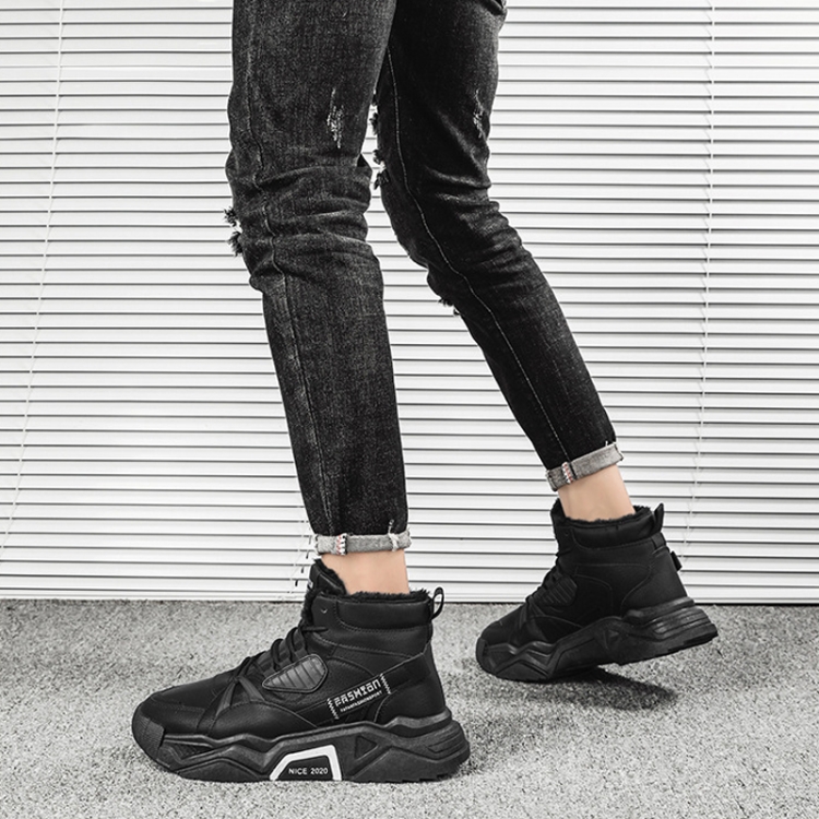 

QC-YY2001 Winter Hiking High-top Sports Fleece Men Shoes Outdoor Work Shoes, Size: 39(Black)