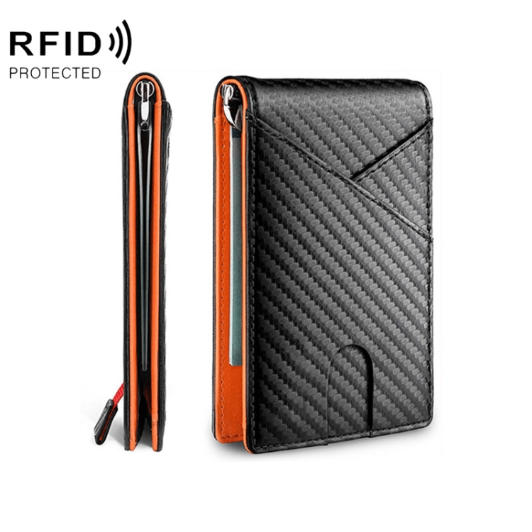 

Carbon Fiber RFID Anti-magnetic Anti-theft Card Holder Short Wallet(Yellow)