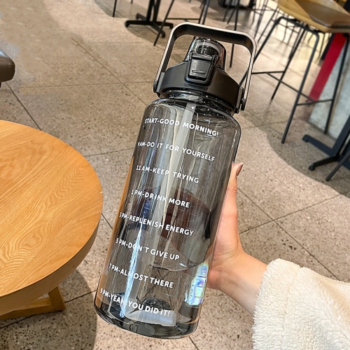

GYBL4503 2000ml Large-capacity Outdoor Sports Water Bottle with Straw, Spec: Black+3D Stickers