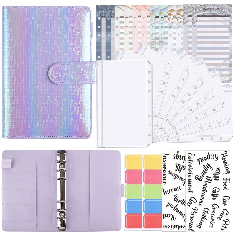 

A6 Illusion Magic Square Loose-leaf PU Notebook Cash Budget Book(Purple)