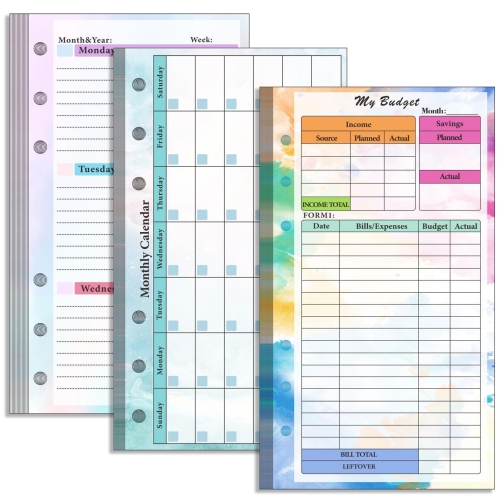 

A6 6 Hole Budget Book Loose-leaf Replacement Core Handbook Insert,Spec: 3 In 1