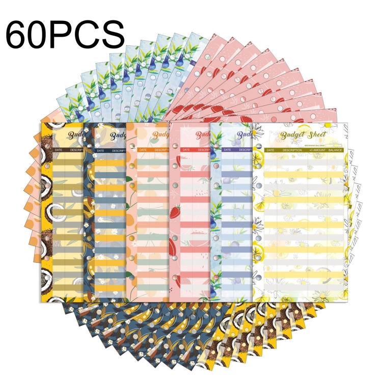 

60 Sheets Cash Budget Card Loose-leaf Bookkeeping Replacement Core(Fruits)
