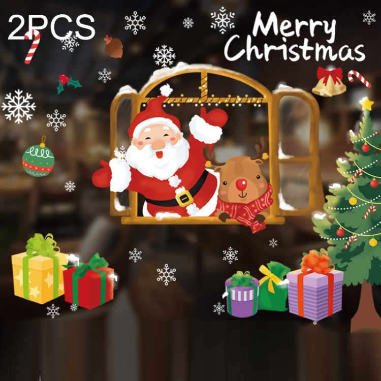 

2PCS WQSD22 Christmas Decorations Display Window Kindergarten Electrostatic Sticker