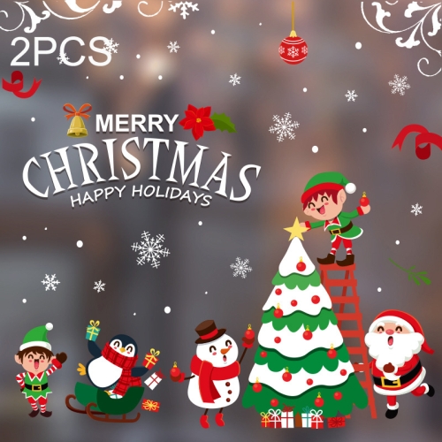 

2PCS HYC-001 Christmas Decorations Display Window Kindergarten Electrostatic Sticker