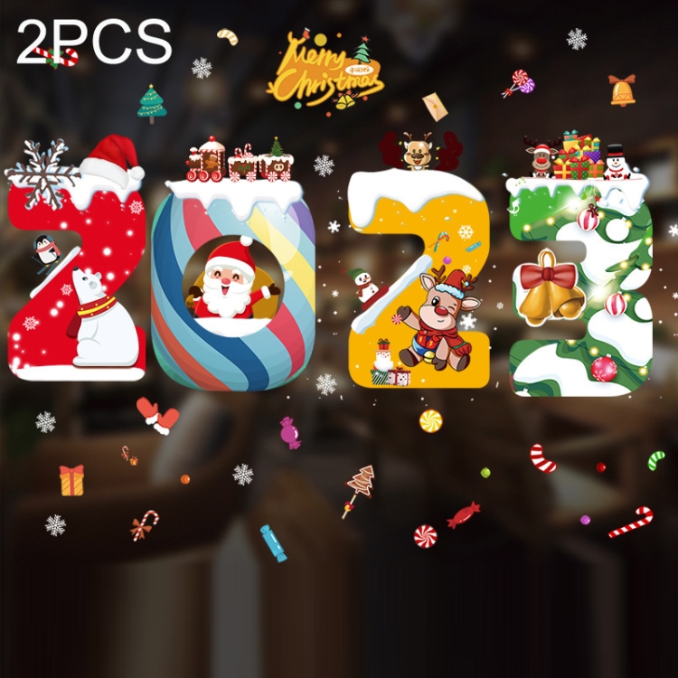 

2PCS WQSD8 Christmas Decorations Display Window Kindergarten Electrostatic Sticker