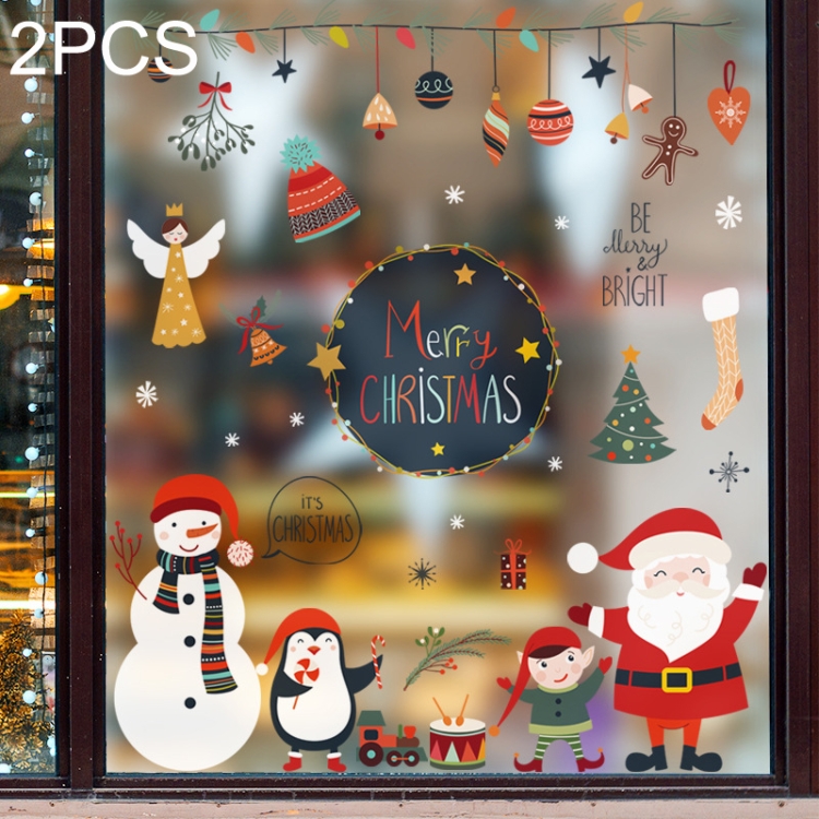 

2PCS Christmas Decorations Double-sided Waterproof Glass Shop Window Classroom Stickers(As Show)