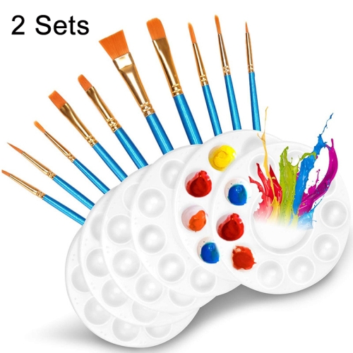 

2 Sets Nylon Bristle Paintbrush Children Painting Palette (10 Pens + 6 Palettes)