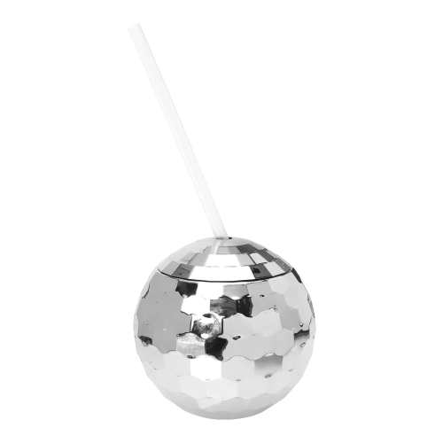 

Plastic Straw Water Cup Disco Ball Shape Cup(Silver)