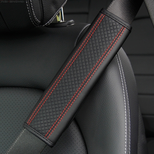 

Fiber Leather Embossed Car Seat Belt Shoulder Cover Protector 6.5X23cm(Black Red)