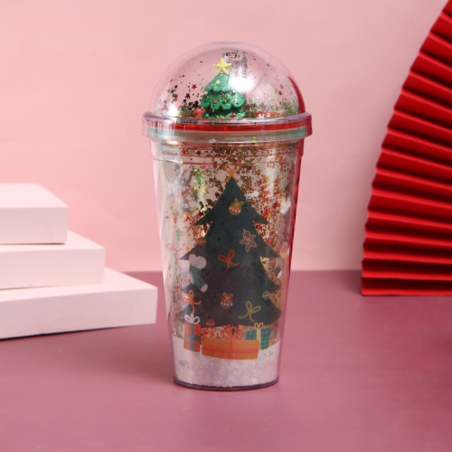 

500ml Micro Landscape Plastic Cup Christmas Gift Double Cup(Style 1)