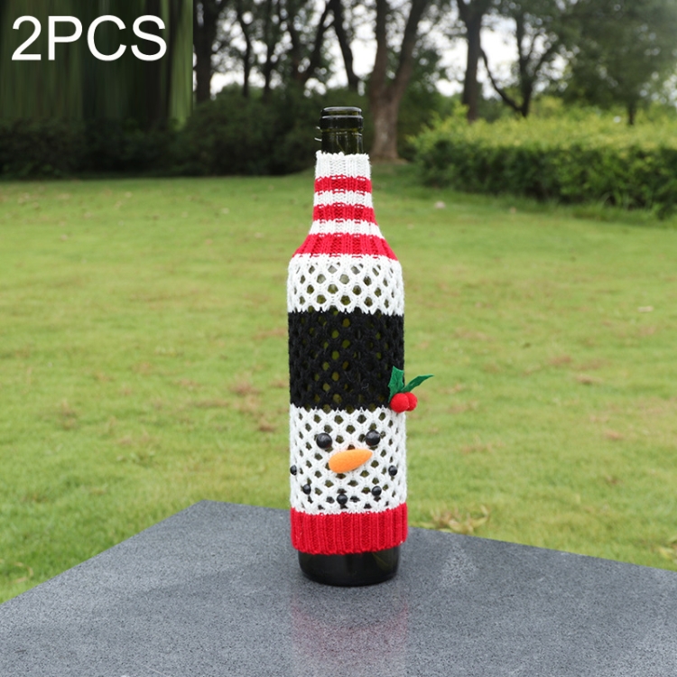 

2PCS SD-KC6004 Christmas Decorations Grid Printed Cover, Style: Wine Cover Snowman