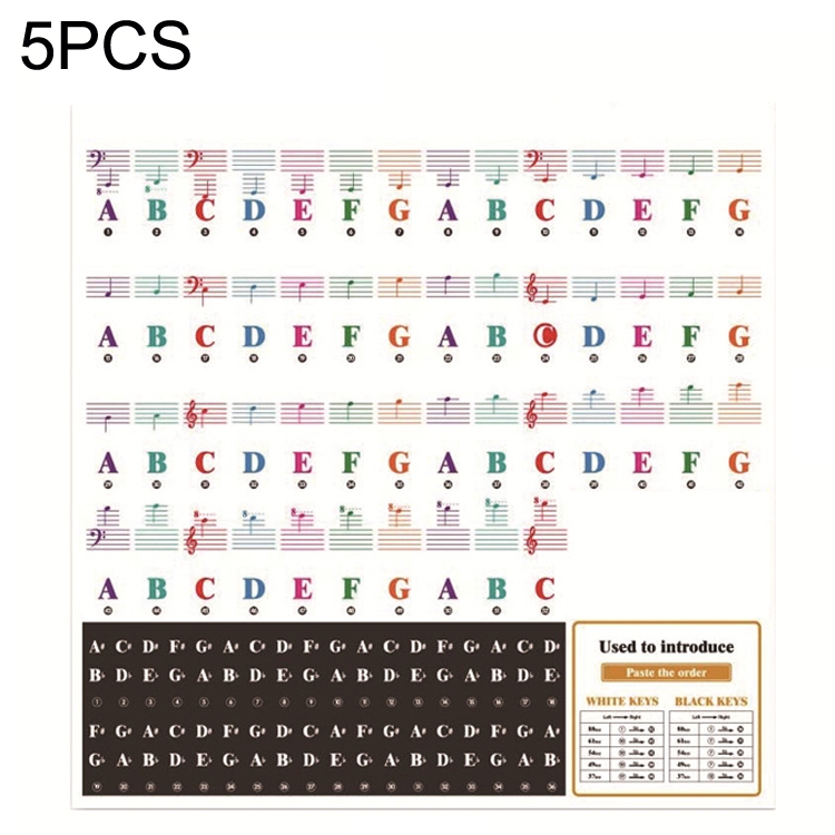 

QT-005-A 5PCS Children Piano Keyboard Color Stickers Musical Instrument Accessories