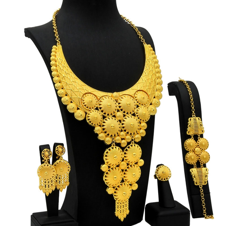 

S-380 4 In 1 24K Gold Plated Bride Necklace Ear Ring Bracelet Suit Ladies Jewelry Set