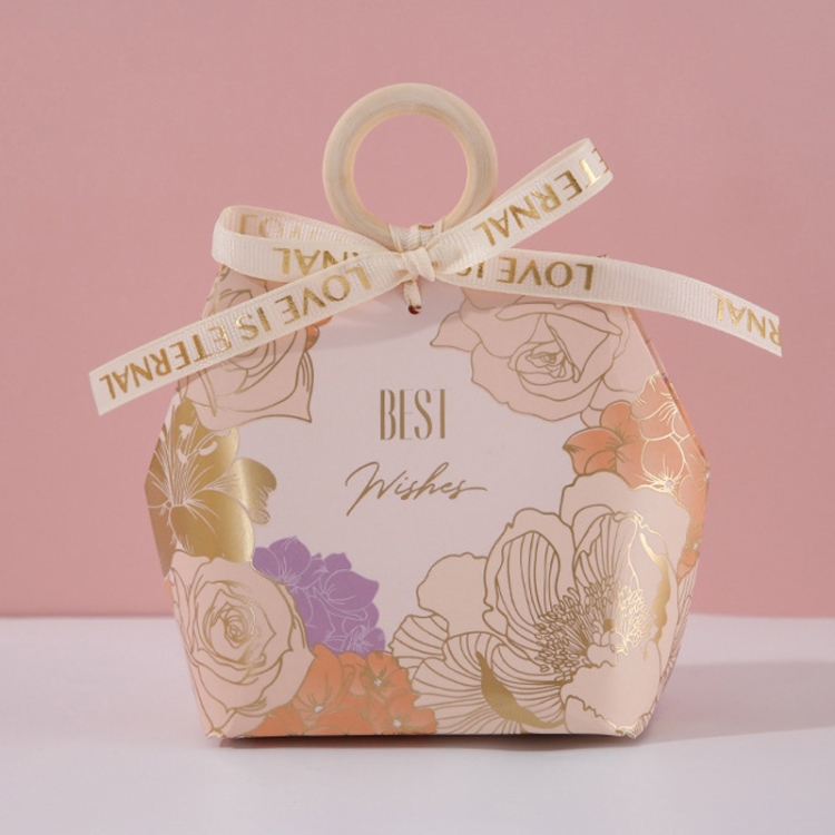 

10PCS Wedding Supplies Wooden Ring Portable Wedding Gift Candy Box, Style: Pink+Wood Ring+Ribbon(Large)