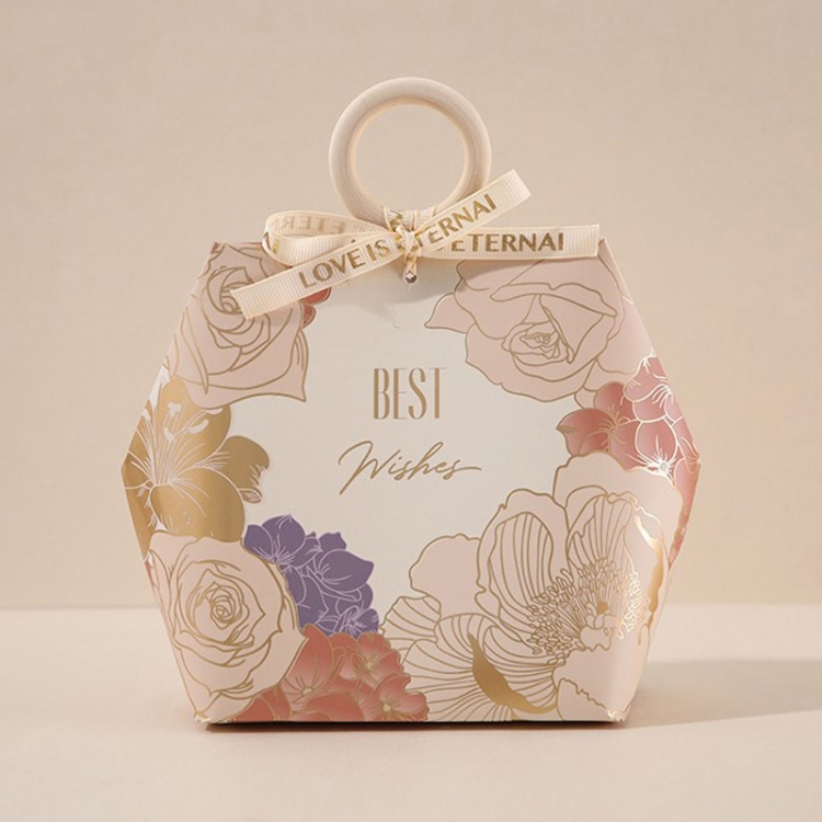 

10PCS Wedding Supplies Wooden Ring Portable Wedding Gift Candy Box, Style: Champagne+Wood Ring+Ribbon(Large)