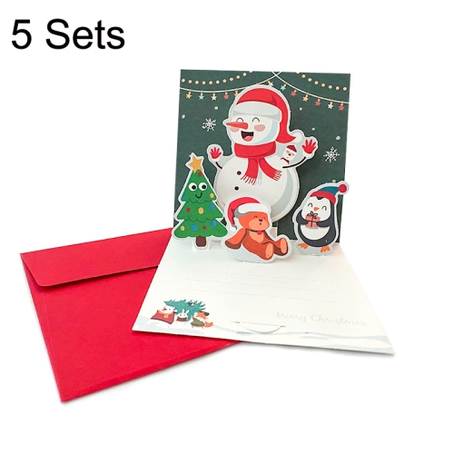 

5 Sets Stereoscopic Christmas Card Christmas Greeting Postcard Message Card(Green)