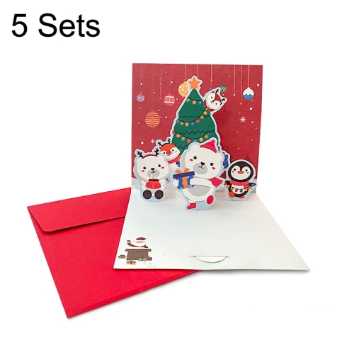 

5 Sets Stereoscopic Christmas Card Christmas Greeting Postcard Message Card(Red)