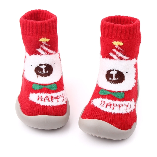 D2293 Детские мультяшные рождественские носки-тапочки, нескользящая обувь,  размер: 24-25 (красный рождественский мишка)