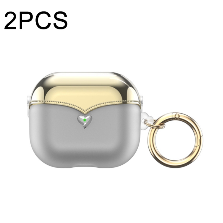 

For AirPods 3 2pcs One-piece Plating TPU Soft Shell Protective Case(Transparent +Gold)