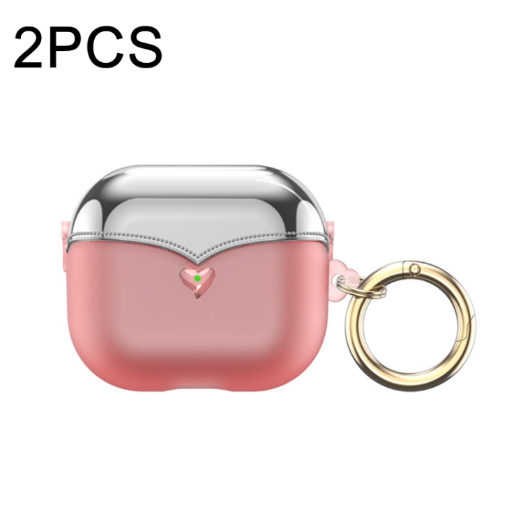 

For AirPods Pro 2 2pcs One-piece Plating TPU Soft Shell Protective Case(Transparent Pink +Silver)
